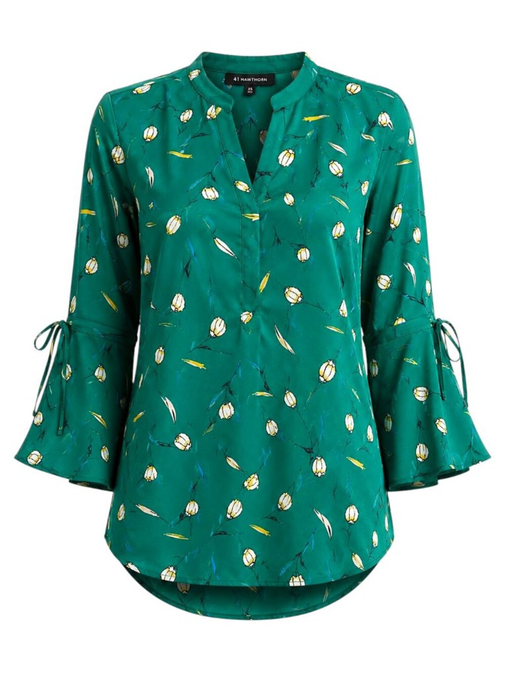 41 Hawthorn Trina Green Floral 3/4 Length Tie Sleeve Blouse Size XS - Picture 4 of 15